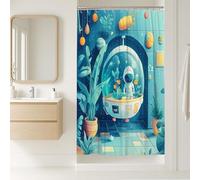 Tenda da doccia astronauta con pianeta blu cosmico, set da bagno moderno e vivace per bambini, tessuto impermeabile con ganci, 91 x 183 cm