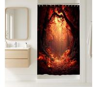 Tenda da doccia autunnale a forma di zucca, decorazione da bagno con foresta arancione e rossa, tessuto impermeabile con ganci, stile rustico per la casa, 91 x 183 cm