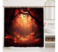 Tenda da doccia autunnale a forma di zucca, decorazione da bagno con foresta arancione e rossa, tessuto impermeabile con ganci, stile rustico per la casa, 183 x 213 cm