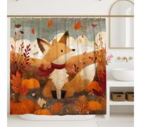 Tenda da doccia autunnale con volpe, arancione e marrone, decorazione per il bagno, tema fauna selvatica autunnale con foglie e zucche, tessuto impermeabile con stampa di natura carina, 183 x 213 cm