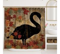 Tenda da doccia autunnale, stile rustico con cigno nero e foglie d'acero colorate, decorazione per il bagno, tenda da doccia in tessuto impermeabile con ganci, 183 x 213 cm