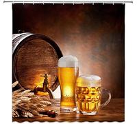 Tenda da Doccia Birra Tenda Doccia Antimuffa 120x180 cm, Tenda per Vasca da Bagno 3D Botte di Legno Retrò Tende da Doccia Tessuto Impermeabile Tenda per Doccia con ganci D386