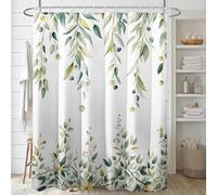 Tenda da doccia botanica 70x190cm/Larghezza x Altezza con foglie verdi, fiori gialli e mirtilli - Tessuto in poliestere con gancio incluso Lavabile in lavatrice