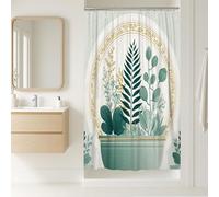 Tenda da doccia botanica, verde floreale foglia arredamento bagno primavera estate moderno design minimalista acquerello tessuto tenda da doccia con ganci 91 x 183 cm
