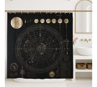 Tenda da doccia celestiale, decorazione da bagno astronomica nera e oro, tema moderno e minimalista per primavera estate, tenda da doccia in tessuto impermeabile con ganci, 183 x 213 cm