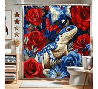 Tenda da doccia colorata con motivo floreale, tenda da bagno con lucertola rossa e blu, tenda da bagno per la decorazione del bagno, tenda da doccia moderna artistica in tessuto impermeabile con ganci