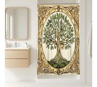 Tenda da doccia con albero della vita, verde e marrone, decorazione per il bagno, tenda da doccia in tessuto impermeabile per primavera estate rustica vintage con ganci, 91 x 183 cm