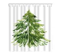 Tenda da doccia con albero di Natale, conifera e pigna sempreverde, lavabile in lavatrice, idrorepellente, 72 x 72 pollici, verde