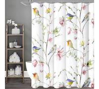 Tenda da doccia con albero, fiore, foglia e uccello 210x200cm/Larghezza x Altezza Tenda da doccia decorativa per bagno, impermeabile per vasca da bagno con ganci