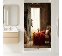 Tenda da doccia con asino e peluche fantasioso, decorazione rustica per il bagno, design autunnale accogliente con colori caldi, tema divertente per l'infanzia, tessuto impermeabile con ganci, 91 x