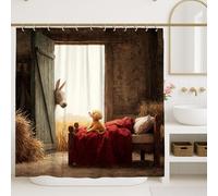Tenda da doccia con asino e peluche fantasioso, decorazione rustica per il bagno, design autunnale accogliente con colori caldi, tema divertente per l'infanzia, tessuto impermeabile con ganci, 182 x