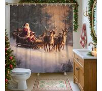 Tenda da doccia con Babbo Natale, tradizionale renna slitta natalizia rossa in tessuto impermeabile Clawfoot tenda da doccia per la casa bagno Toile Hotel Decor 183 x 198 cm