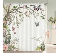 Tenda da doccia con bellissimi fiori e farfalle 90x240cm/Larghezza x Altezza Tenda da bagno con stampa floreale blu, decorazione per la casa, con ganci