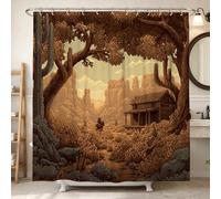 Tenda da doccia con cactus, stile rustico occidentale, con alberi e montagne, in poliestere, impermeabile, per la casa, il bagno, decorazione per hotel, 183 x 198 cm