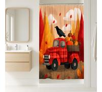 Tenda da doccia con camion della fattoria, pick-up rosso rustico con zucche e corvo, decorazione per il bagno autunnale, decorazione scenica per la casa, tessuto impermeabile con ganci, 91 x 182 cm