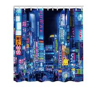 Tenda da doccia con cartelloni pubblicitari di Tokyo, insegne pubblicitarie della città con luci al neon del distretto di Kabuki-Cho di Shikoku, tende da doccia impermeabili per il bagno con 12 gan