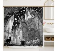 Tenda da doccia con castello gotico, nero e bianco, decorazione per il bagno di Halloween, tenda da doccia in tessuto impermeabile con ganci, 183 x 183 cm