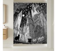 Tenda da doccia con castello gotico, nero e bianco, decorazione per il bagno di Halloween, tenda da doccia in tessuto impermeabile con ganci, 182 x 248 cm