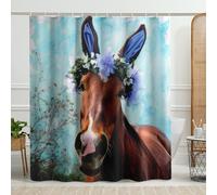 Tenda da doccia con cavalli pasquali con ganci, ghirlanda di animali selvatici con orecchie di coniglio, fattoria, novità blu poliestere, decorazione per il bagno, impermeabile, per vasca da bagno