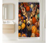 Tenda da doccia con cervo, decorazione sportiva floreale colorata, set da bagno per autunno e inverno, stile artistico moderno, tenda in tessuto impermeabile vibrante con ganci, 91 x 183 cm