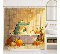Tenda da doccia con coccodrillo, motivo coccodrillo, decorazione autunnale con coccodrillo, divertente e giocoso, set da bagno con ganci, tenda da doccia in tessuto impermeabile adatta ai bambini, 152