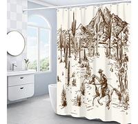 Tenda da doccia con cowboy occidentale, tenda da doccia con cactus, tenda da doccia country per bagno, cowboy selvaggio americano che cavalca cavallo nel deserto, tessuto impermeabile con 12 ganci,
