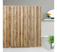 Tenda da doccia con decoro in bambù, design retrò, stampa di piante, set di tende da bagno lavabili, marrone, beige, accessori per il bagno, gancio 140x203cm/WxH