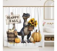Tenda da doccia con dinosauri, decorazione da bagno con zucca autunnale, girasole, fantasiosa tenda in tessuto impermeabile con ganci, per la stanza dei bambini, 183 x 183 cm