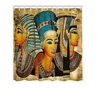 Tenda da doccia con donne dell'antico Egitto, Africa, vecchio faraone, tradizionale, antica cultura, tende da doccia impermeabili per il bagno con 12 ganci ad occhiello, oro, rosso e giallo, 60 x 7