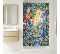 Tenda da doccia con drago fantasia, colorata, blu, verde, arancione, creature magiche, decorazione per il bagno, tenda da doccia in tessuto impermeabile con ganci, 91 x 183 cm