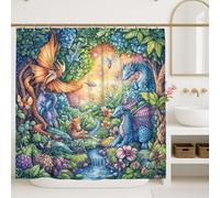Tenda da doccia con drago fantasia, colorata, blu, verde, arancione, creature magiche, decorazione per il bagno, tenda da doccia in tessuto impermeabile con ganci, 183 x 183 cm