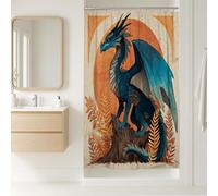 Tenda da doccia con drago, motivo creatura fantasy blu, decorazione per il bagno, tenda da doccia artistica in tessuto impermeabile con ganci, 91 x 183 cm
