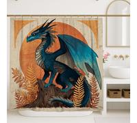 Tenda da doccia con drago, motivo creatura fantasy blu, decorazione per il bagno, tenda da doccia artistica in tessuto impermeabile con ganci, 183 x 183 cm