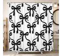 Tenda da doccia con fiocco, elegante e classica curva a nastro, nessuna nera, impermeabile, tenda decorativa per bagno, camera degli ospiti, 183 x 213 cm