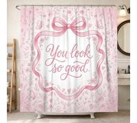 Tenda da doccia con fiocco, romantica, fantasiosa, farfalla, fiore, primavera, pesca, poliestere, impermeabile, tenda da doccia per vasca da bagno, decorazione per appartamenti, 152 x 183 cm