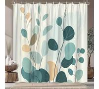 Tenda da doccia con foglia astratta 70x190cm/Larghezza x Altezza Tessuto in poliestere semplice con foglie di ulivo turchese e azzurro chiaro, lavabile in lavatrice, con gancio