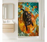 Tenda da doccia con gatto autunnale, gatto galleggiante sulla piscina con foglie, decorazione per il bagno stagionale autunnale, graziosa tenda da doccia in tessuto impermeabile con ganci 91 x 183 cm