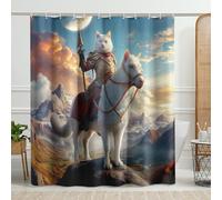 Tenda da doccia con gatto paesaggio paesaggio paesaggio cavallo montagna divertente novità cavaliere fresco marrone bianco blu poliestere decorazione impermeabile lavabile hotel dormitorio interno