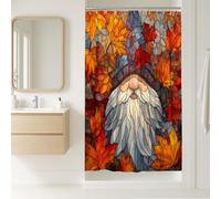 Tenda da doccia con gnomo autunnale, in vetro colorato arancione e rosso, decorazione per il bagno, design rustico autunnale con ganci, perfetta per la casa e come regalo, 91 x 183 cm