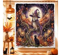 Tenda da doccia con gufo, fantasiosa lanterna con albero di Halloween, in tessuto impermeabile, per vasca da bagno, decorazione per appartamenti, 183 x 183 cm
