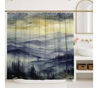 Tenda da doccia con montagne, acquarello, natura, alberi, nebbia, primavera, blu, in poliestere, impermeabile, design stampato, tende da bagno per bagno, decorazione per camera degli ospiti, 152 x 183