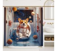 Tenda da doccia con motivo astronauta, decorazione per cani cosmici, pianeti e galassie, tenda da bagno in tessuto impermeabile con ganci, 183 x 213 cm
