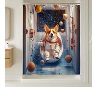 Tenda da doccia con motivo astronauta, decorazione per cani cosmici, pianeti e galassie, tenda da bagno in tessuto impermeabile con ganci, 183 x 248 cm