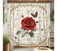 Tenda da doccia con motivo floreale rosa, tenda da bagno a fiori rossi per decorazione del bagno, tenda da doccia classica vintage in tessuto impermeabile con ganci 157 x 183 cm