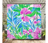 Tenda da doccia con motivo floreale tropicale, vibrante tenda da bagno a foglia blu pesca verde per arredamento bagno, estate primavera bohémien chic impermeabile tenda da doccia in tessuto con ganci