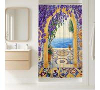 Tenda da doccia con motivo floreale vivace, decorazione per il bagno, stile mediterraneo estivo, impermeabile, con ganci, 91 x 183 cm