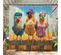 Tenda da doccia con motivo gallina, tenda da bagno colorata con gallo e uccellino, decorazione per il bagno, per la primavera e l'estate, divertente, elegante, in tessuto impermeabile, con ganci, 182