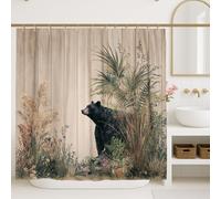 Tenda da doccia con orso nero, decorazione per il bagno ispirata alla natura con elementi floreali, stile rustico per primavera ed estate, design in tessuto impermeabile con ganci, 183 x 213 cm