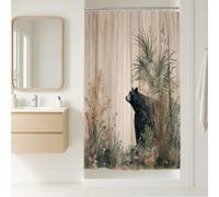 Tenda da doccia con orso nero, decorazione per il bagno ispirata alla natura con elementi floreali, stile rustico per primavera ed estate, design in tessuto impermeabile con ganci, 91 x 183 cm