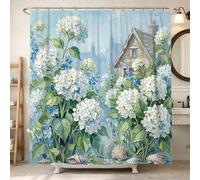 Tenda da doccia con ortensia, cottage rustico con conchiglie primaverili, in tessuto impermeabile, per bagno, decorazione per camera degli ospiti, 183 x 213 cm